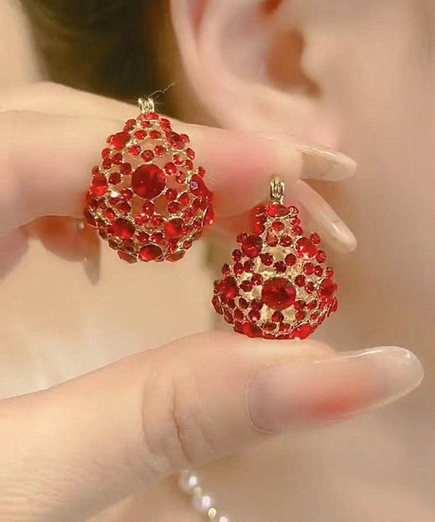 Pendientes vintage de cobre rojo dorado con incrustaciones de circonitas huecas y gotas de agua