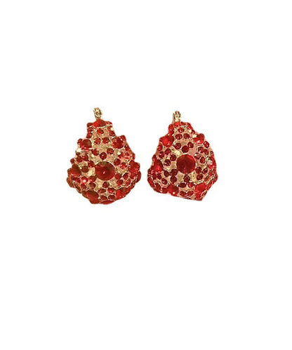 Pendientes vintage de cobre rojo dorado con incrustaciones de circonitas huecas y gotas de agua