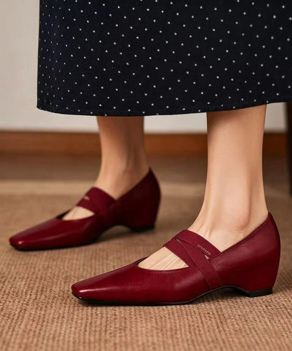 Vintage Red Cross Strap Faux Leather Wedge Heels