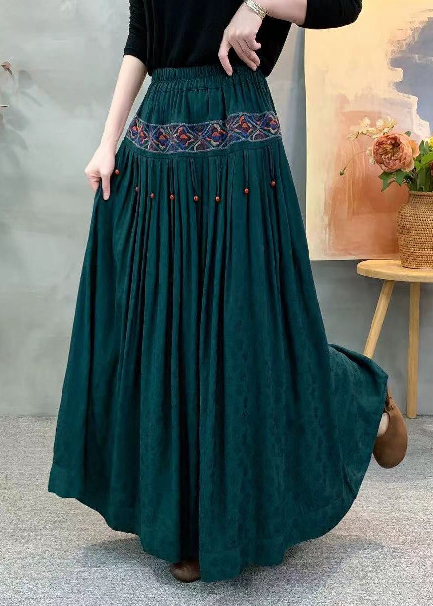 Vintage roter Jacquard-Seidenrock mit Stickerei, Faltenwurf und Taschen, Herbst