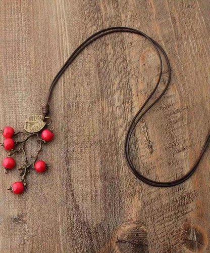 Vintage Red Hand Knitting Red Apple Vine Pendant Necklace