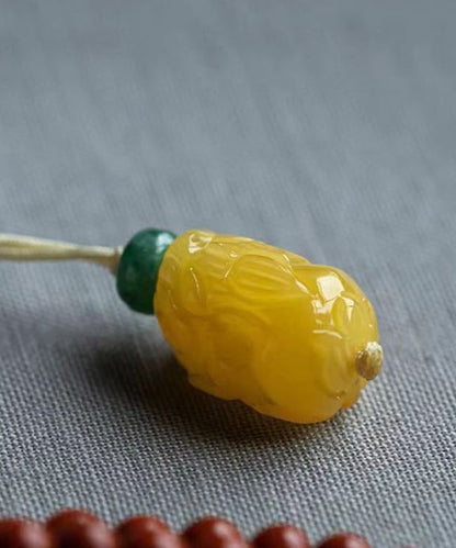 Collar vintage con colgante de cera de abejas y ágata roja tejida a mano