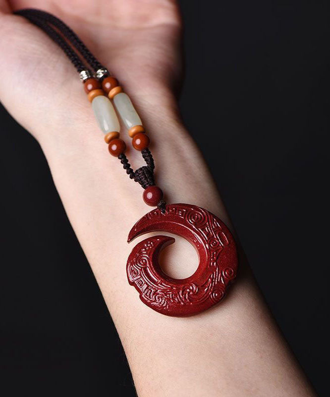 Vintage Rote Jade Zinnober Anhänger Halskette