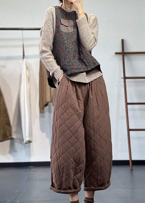 Vintage Rot O-Ausschnitt Patchwork Tasche Feine Baumwolle gefüllt Weste Tops Winter