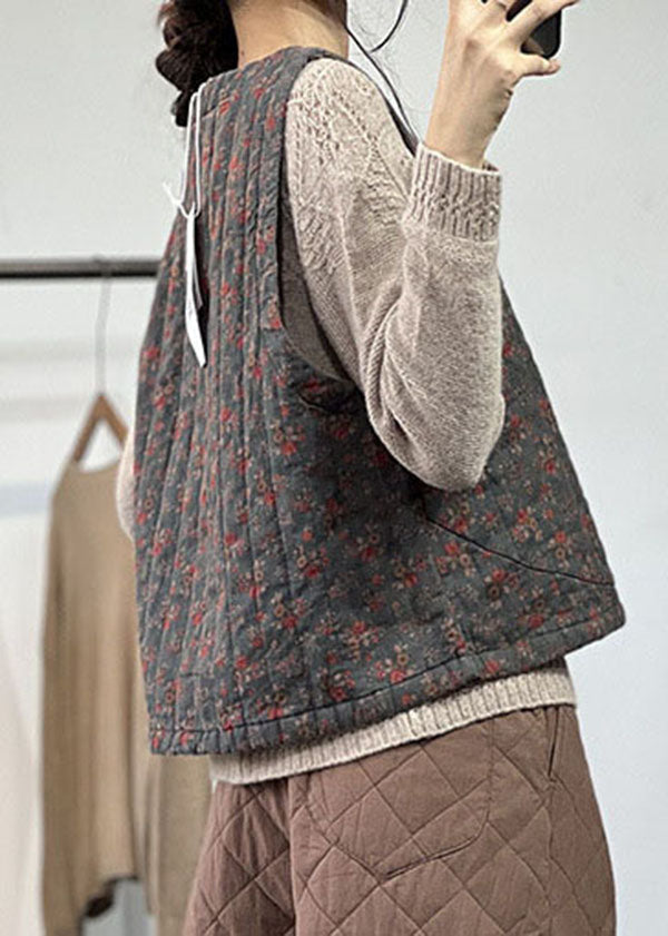 Vintage Rot O-Ausschnitt Patchwork Tasche Feine Baumwolle gefüllt Weste Tops Winter