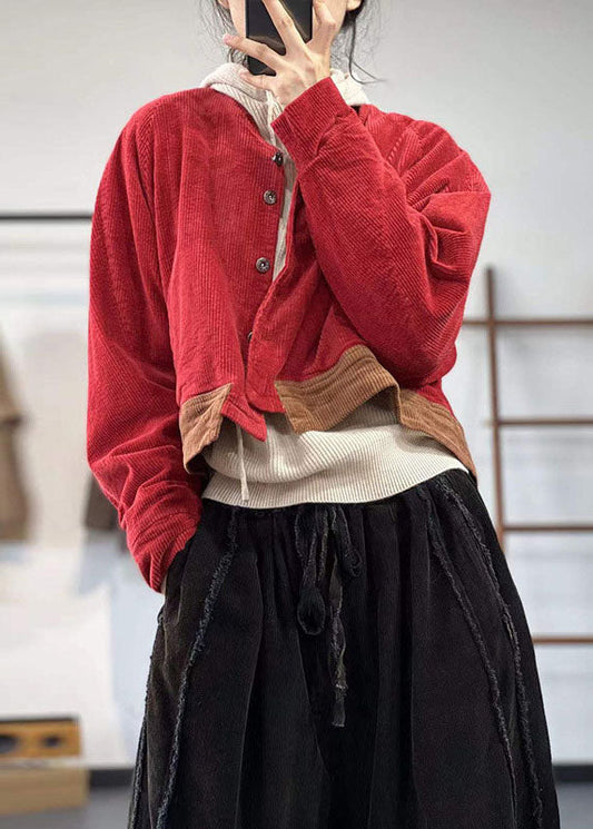 Vintage Rot Oversized Patchwork Dicker Cordmantel Winter