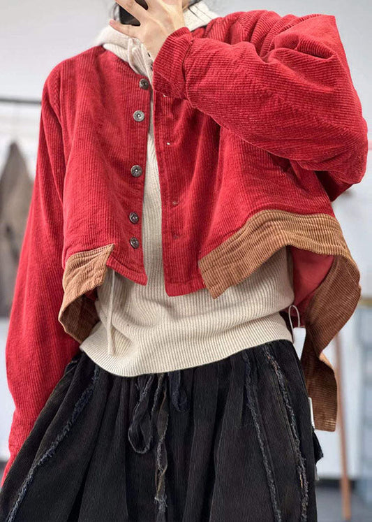 Vintage Rot Oversized Patchwork Dicker Cordmantel Winter