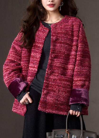 Vintage Red Patchwork Button Cashmere Down Coats Winter