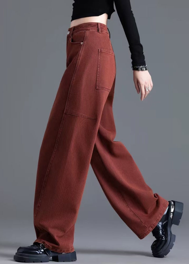Vintage rote Jeans mit Taschen, hohem Bund und weitem Bein, Frühling