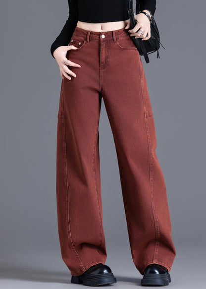 Vintage rote Jeans mit Taschen, hohem Bund und weitem Bein, Frühling