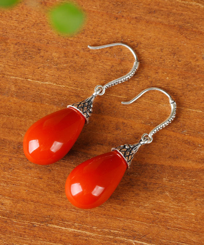 Pendientes vintage de plata de ley roja con incrustaciones de gemas y gotas de agua