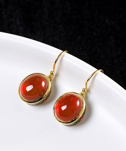 Pendientes colgantes vintage de plata de ley roja con esmalte dorado y gemas