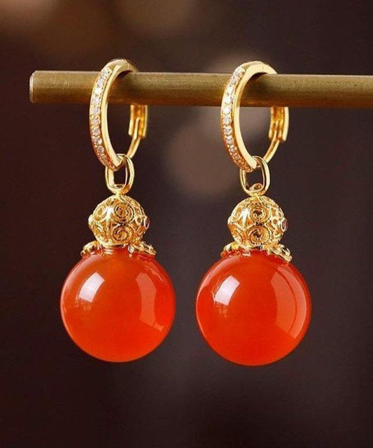 Pendientes colgantes vintage de plata de ley roja con incrustaciones de circonita y ágata