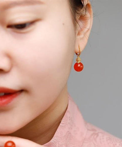 Pendientes colgantes vintage de plata de ley roja con incrustaciones de circonita y ágata