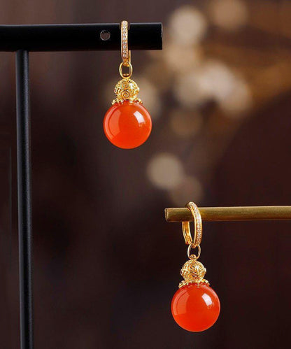 Pendientes colgantes vintage de plata de ley roja con incrustaciones de circonita y ágata