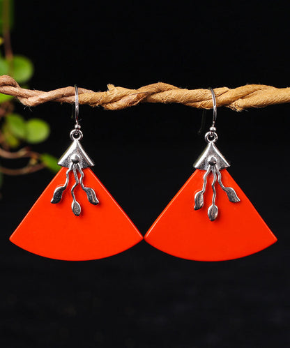 Pendientes triangulares vintage de plata de ley roja con cinabrio