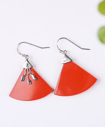 Pendientes triangulares vintage de plata de ley roja con cinabrio