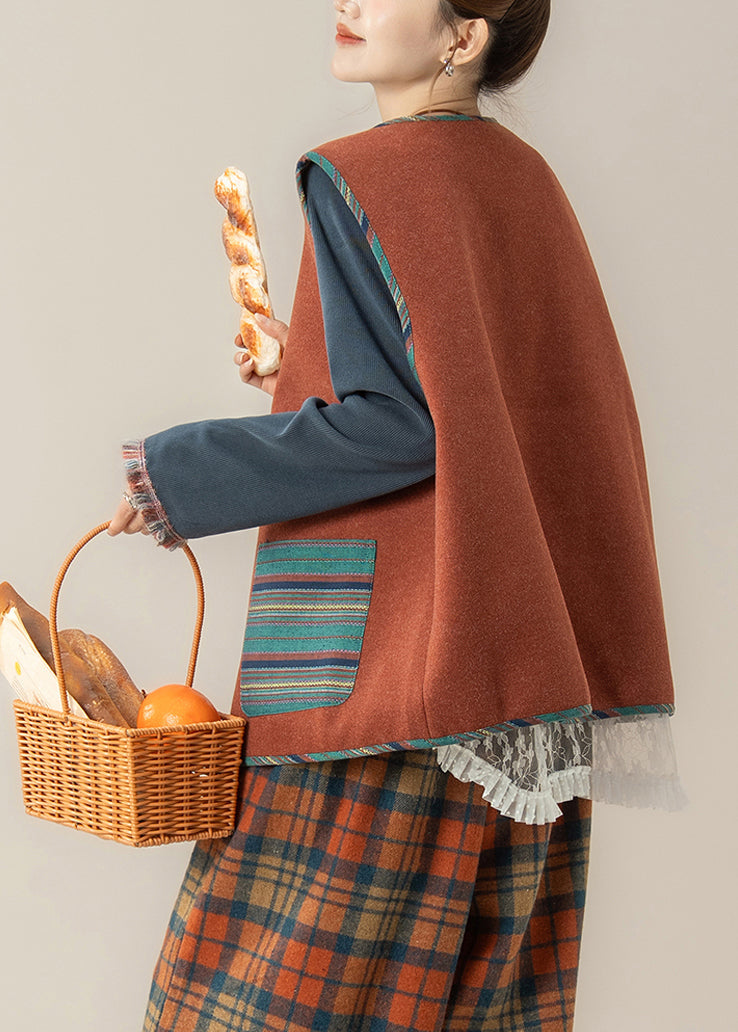 Vintage Red Striped Pockets Button Waistcoat And Top Two Piece Set Spring