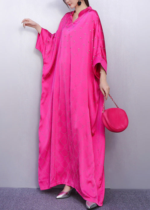 Vintage-Seidenkleid mit Rosenmuster und Strasssteinen, Fledermausärmeln