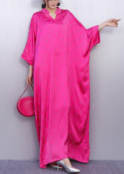 Vintage-Seidenkleid mit Rosenmuster und Strasssteinen, Fledermausärmeln