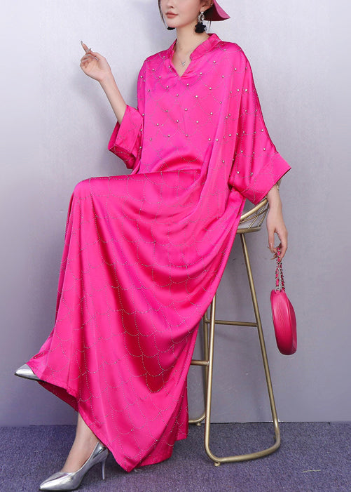 Vintage-Seidenkleid mit Rosenmuster und Strasssteinen, Fledermausärmeln