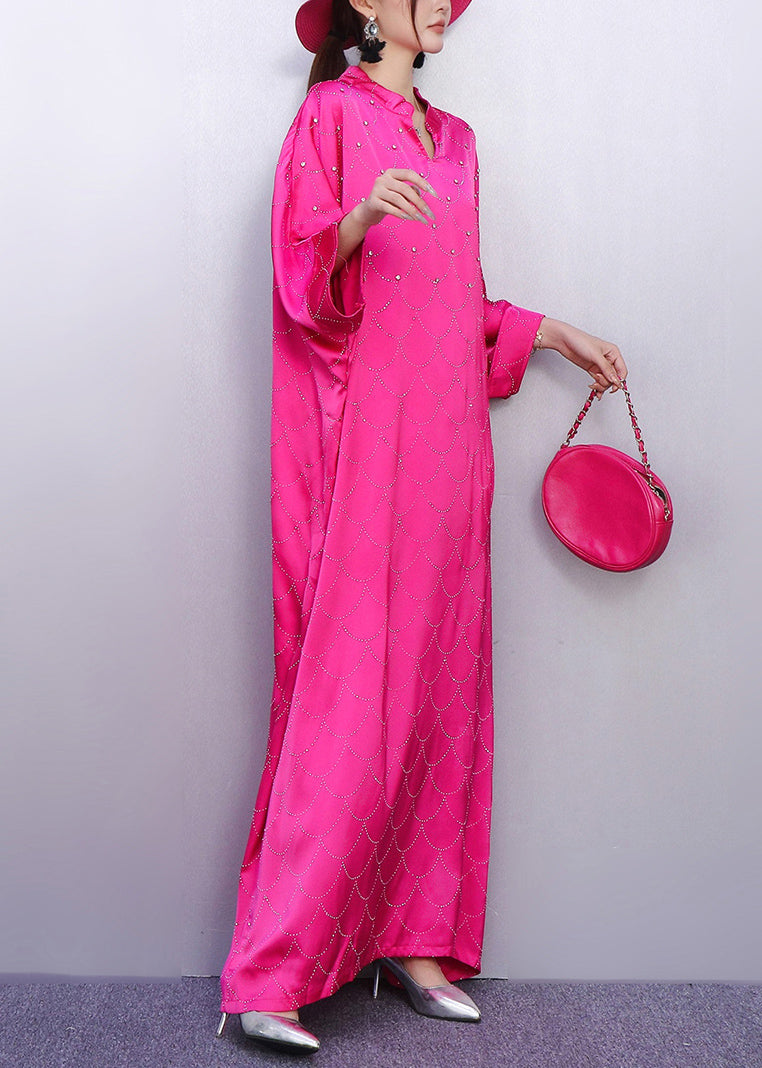 Vintage-Seidenkleid mit Rosenmuster und Strasssteinen, Fledermausärmeln