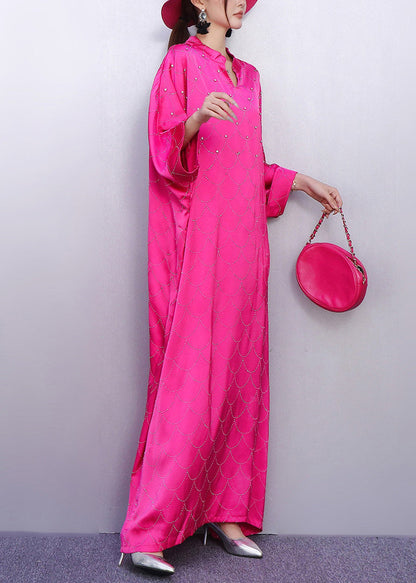 Vintage-Seidenkleid mit Rosenmuster und Strasssteinen, Fledermausärmeln