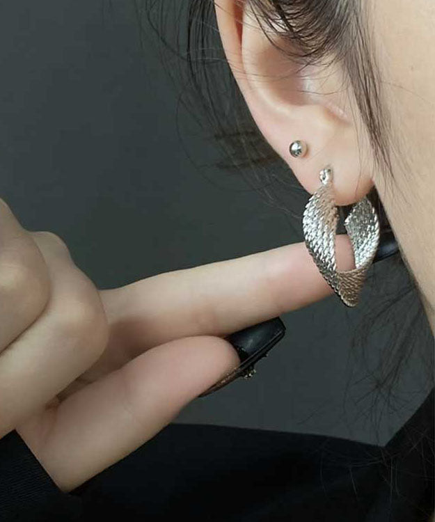 Pendientes de aro con círculos geométricos de metal y seda vintage