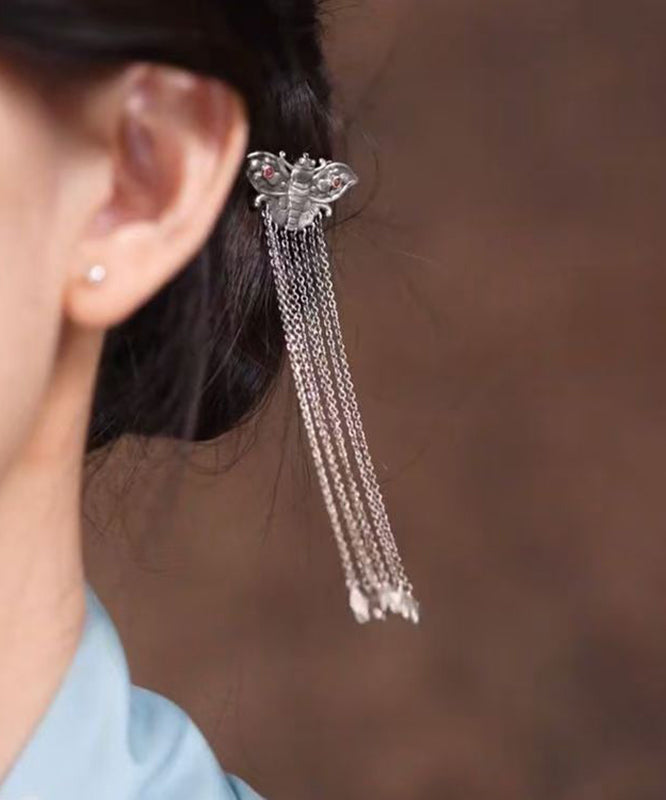 Vintage Silk Sterling Silver Butterfly Tassel Hairpin