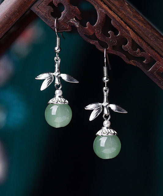 Pendientes colgantes de bambú con perlas esmaltadas de colores y plata de ley de seda vintage