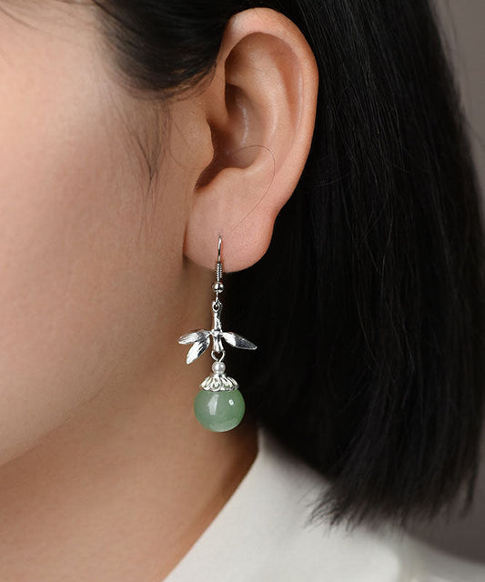 Pendientes colgantes de bambú con perlas esmaltadas de colores y plata de ley de seda vintage