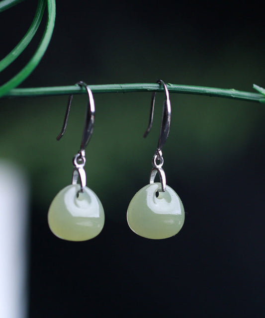 Pendientes colgantes de jade en plata de ley y seda vintage