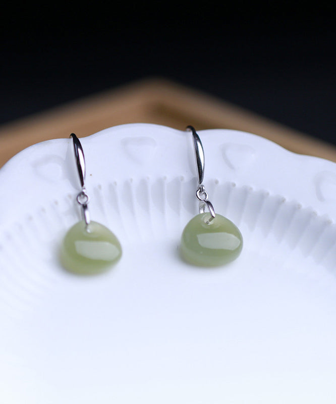 Pendientes colgantes de jade en plata de ley y seda vintage