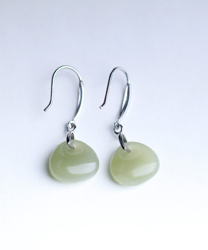 Pendientes colgantes de jade en plata de ley y seda vintage