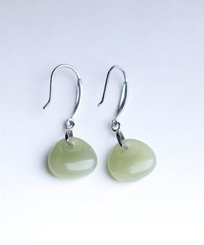 Pendientes colgantes de jade en plata de ley y seda vintage