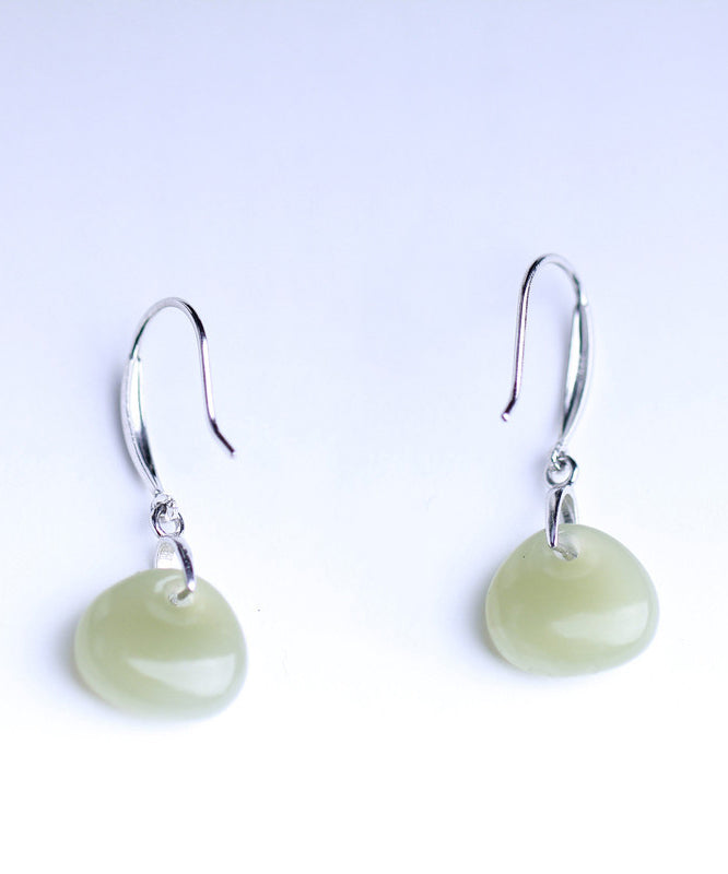 Pendientes colgantes de jade en plata de ley y seda vintage