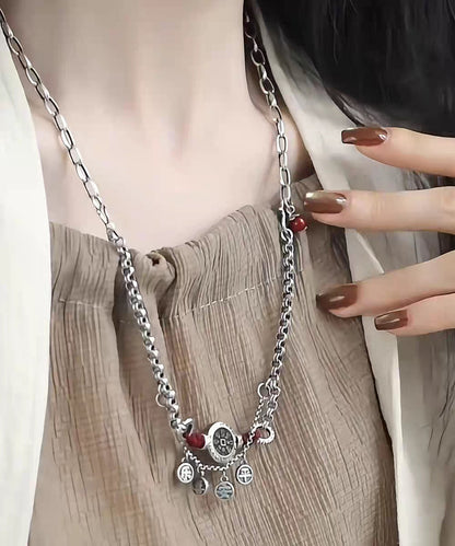 Vintage Silk Sterling Silver Peace And Joy Lariat Necklace