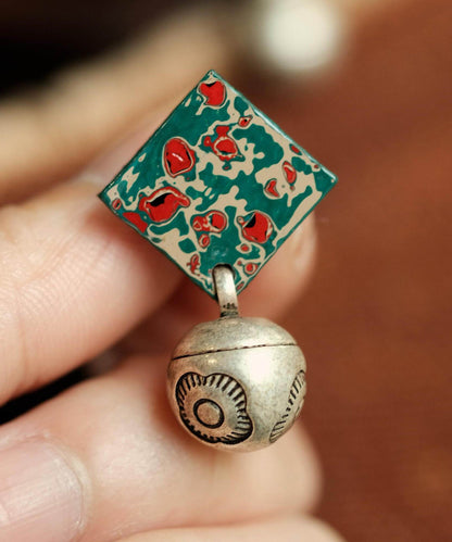Vintage Silk Sterling Silver Print Square Drop Earrings
