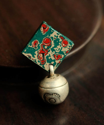 Vintage Silk Sterling Silver Print Square Drop Earrings