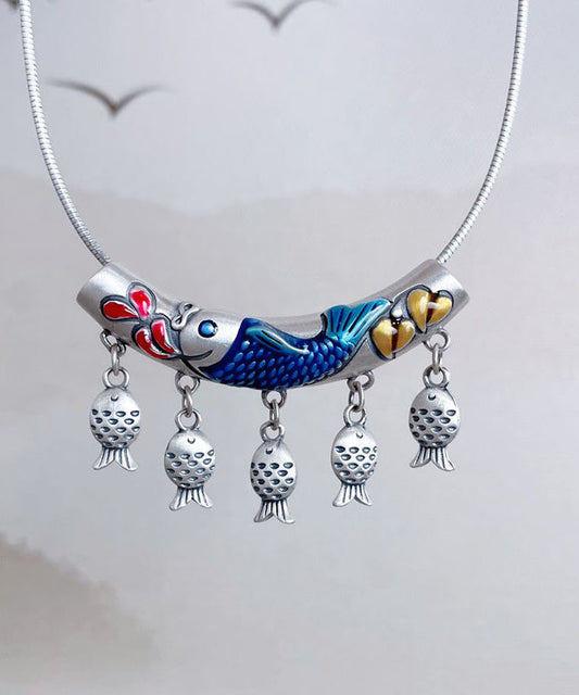 Vintage Seide Sterling Silber Quaste Cloisonne Anhänger Halskette