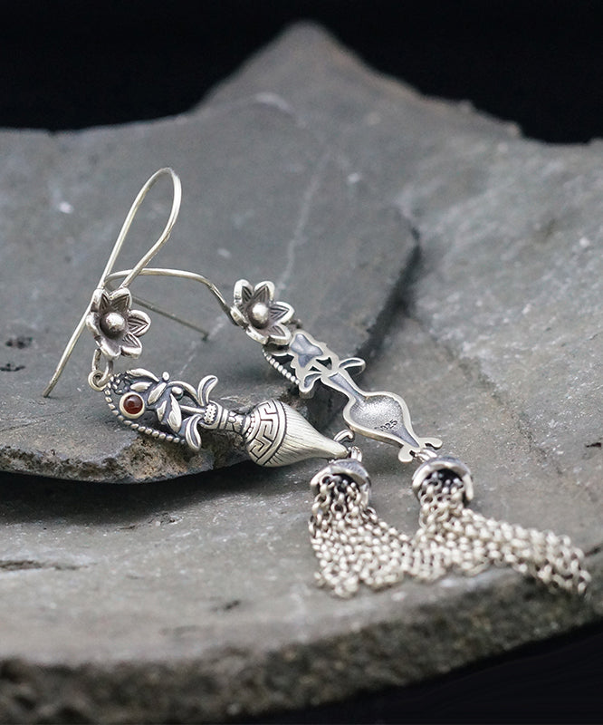 Vintage Seide Sterling Silber Quaste Floral Weizen Ohr Tropfen Ohrringe