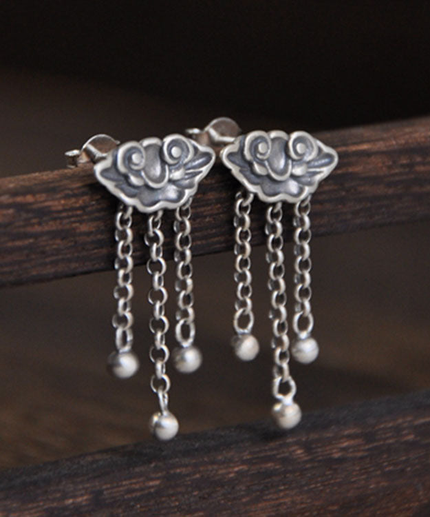 Vintage Silk Sterling Silver Xiangyun Tassel Drop Earrings