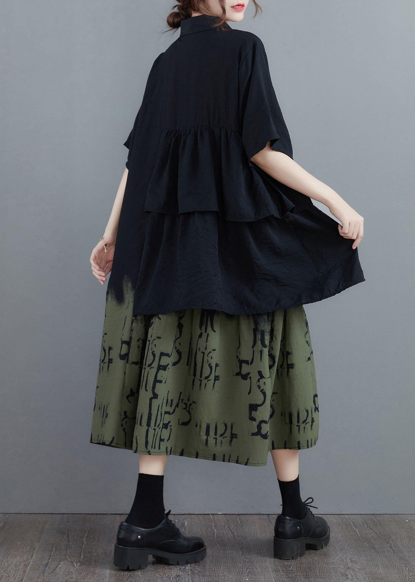 Vintage Stitching Contrast Fake Two-Piece Dress - SooLinen