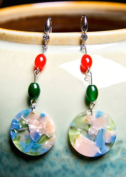 Pendientes colgantes de acrílico con coral y turquesa vintage
