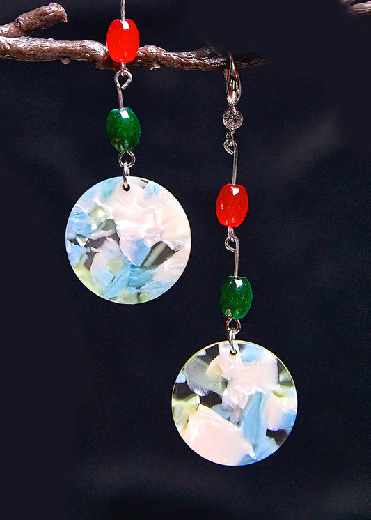 Pendientes colgantes de acrílico con coral y turquesa vintage