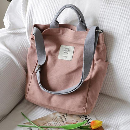 Vintage Upcycle Casual Patchwork Large Canvas Shoulder pink Bag - SooLinen