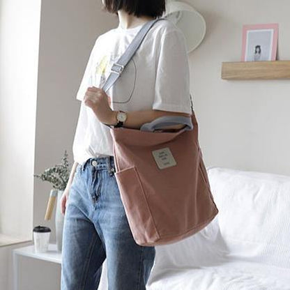 Vintage Upcycle Casual Patchwork Large Canvas Shoulder pink Bag - SooLinen