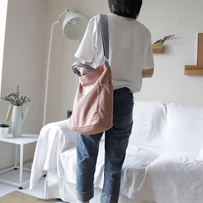 Vintage Upcycle Casual Patchwork Large Canvas Shoulder pink Bag - SooLinen