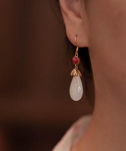 Vintage Weiß Farbe Achat Jade Wassertropfen Tropfen Ohrringe