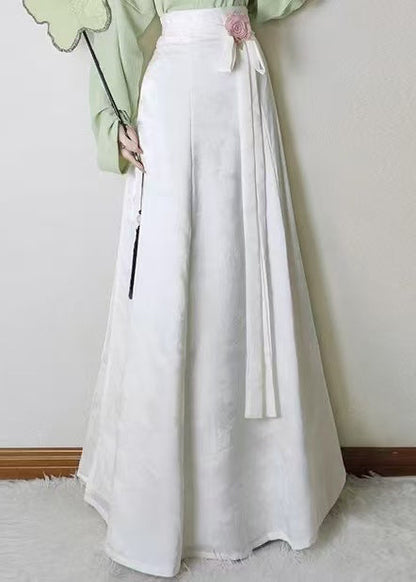 Vintage White Jacquard Silk A Line Skirts Fall